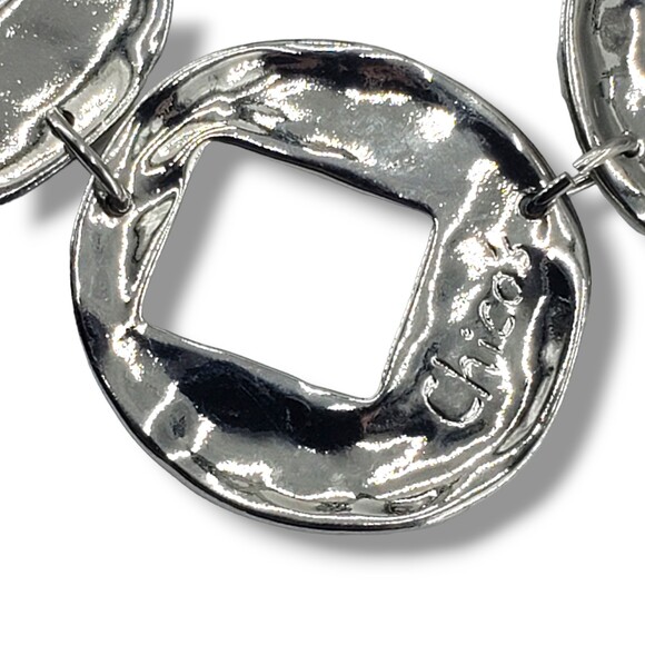 Chico's Large Silver Tone Link Necklace Abstract Geometric Brutalist Adjustable - Picture 5 of 8